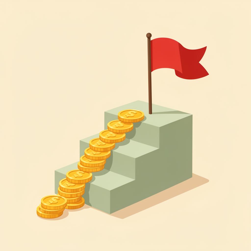 Illustration of a glowing golden trophy on a progress ring with stacks of coins building toward the goal.
